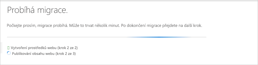 Snímek obrazovky s průběhem migrace