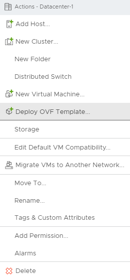 snímek obrazovky, který ukazuje, jak nasadit soubor OVA stažený pro místní konektor VMware HCX na vCenter Serveru.