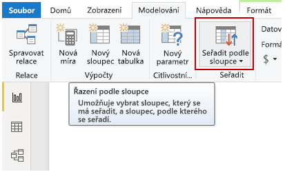 Snímek obrazovky s polem seřazeným podle sloupce