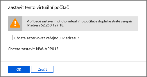 Snímek obrazovky s výzvou k zastavení tohoto virtuálního počítače