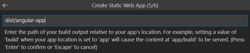 Snímek obrazovky znázorňující, jak zadat výstupní umístění sestavení pro Angular