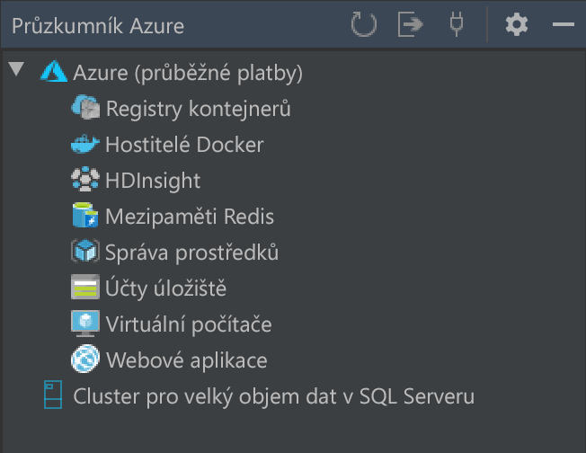 snímek obrazovky Azure Exploreru v IntelliJ IDEA