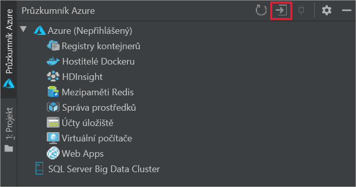 snímek obrazovky s tlačítkem Azure Sign In (Přihlášení k Azure).