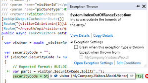 Snímek obrazovky s ladicím programem Snapshot v Application Insights