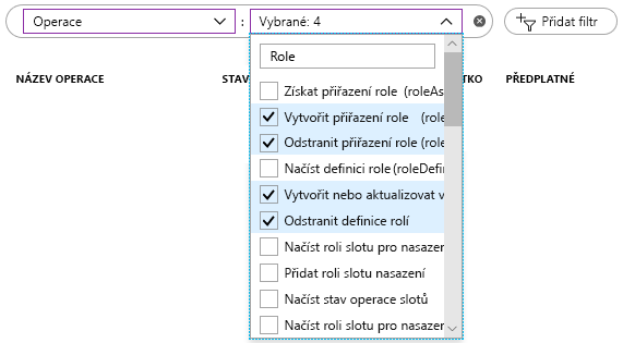 Screenshot showing a list of Operation filter with the four filters selected.