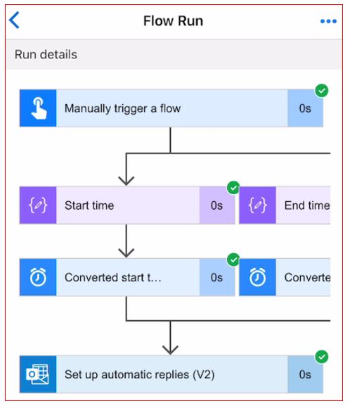 Mobile screenshot of the flow run details.