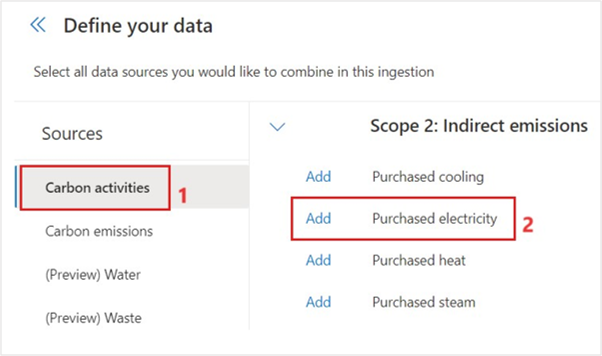 Screenshot of the data imports for purchased electricity.