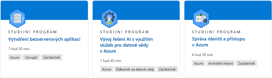 Snímek obrazovky znázorňující studijní program z webu Microsoft Learn