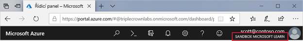 Adresář Microsoft Learn Sandbox zobrazený v pravém horním rohu pod vaším jménem