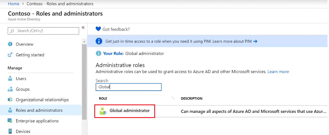 Diagram znázorňující roli globálního správce v MICROSOFT Entra ID