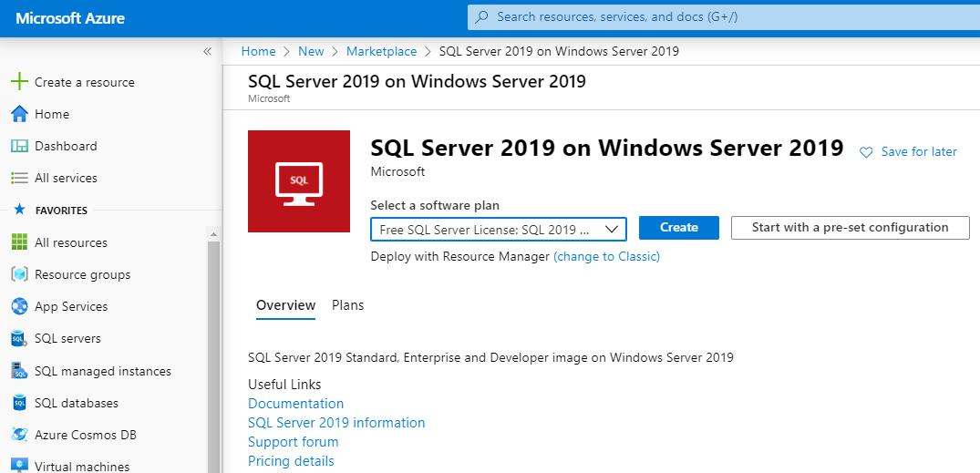 Vytvoření virtuálního počítače s SQL Serverem na webu Azure Portal