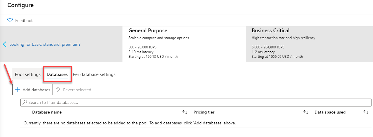 Přidání databáze do elastického fondu na webu Azure Portal