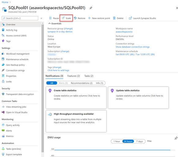 Škálování výpočetních prostředků na webu Azure Portal