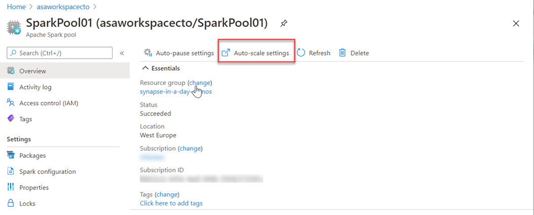 Automatické škálování Sparku na webu Azure Portal