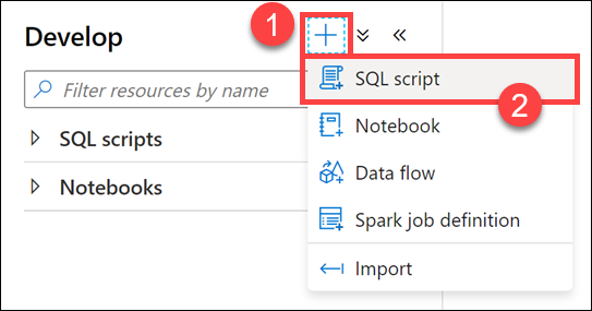 Položka místní nabídky skriptu SQL je zvýrazněná.