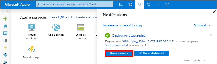 Přechod na stránku prostředků na webu Azure Portal