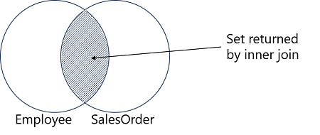 Vennův diagram znázorňující odpovídající členy sady Employee a SalesOrder