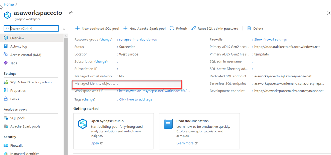 Zobrazení informací o spravované identitě na webu Azure Portal