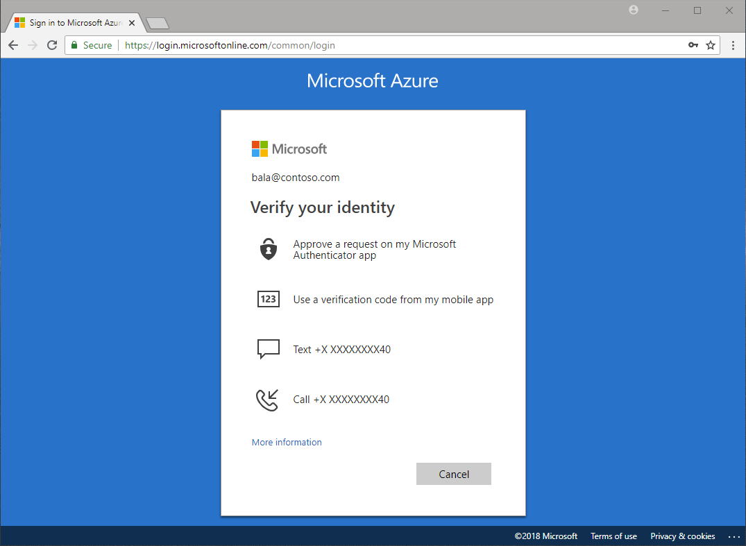 Snímek obrazovky z aplikace Microsoft Authenticator ukazující způsoby ověření vaší identity