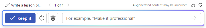 Screenshot of the options bar after using Draft with Copilot in Word.