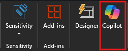 Screenshot of the Copilot icon in the PowerPoint ribbon.