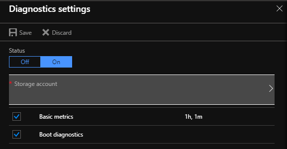 Screenshot of the Boot diagnostics option under the Diagnostics settings.