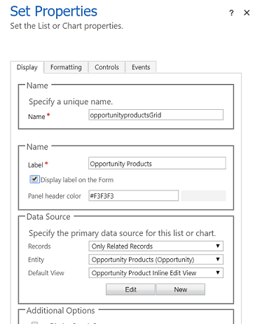 Set properties of Opportunity Products grid.