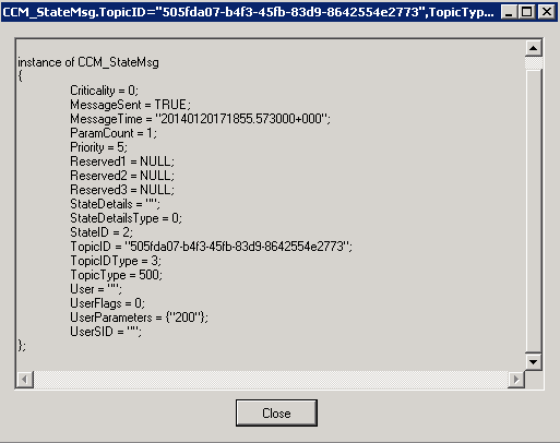 Screenshot of an instance of the CCM_StateMsg class.