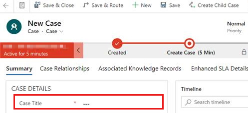 Screenshot to enter a value for the Case Title field.