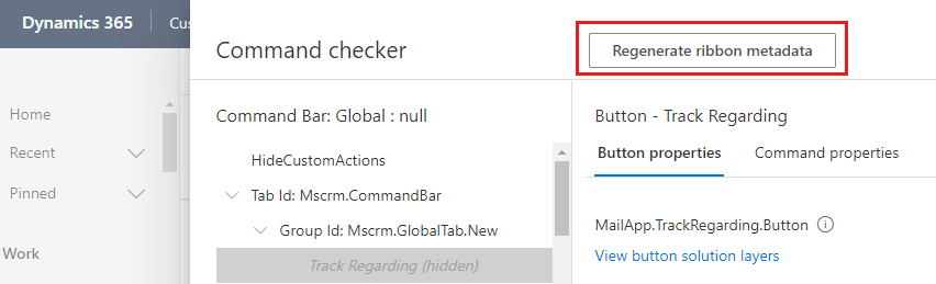Screenshot to select the Regenerate ribbon metadata button.