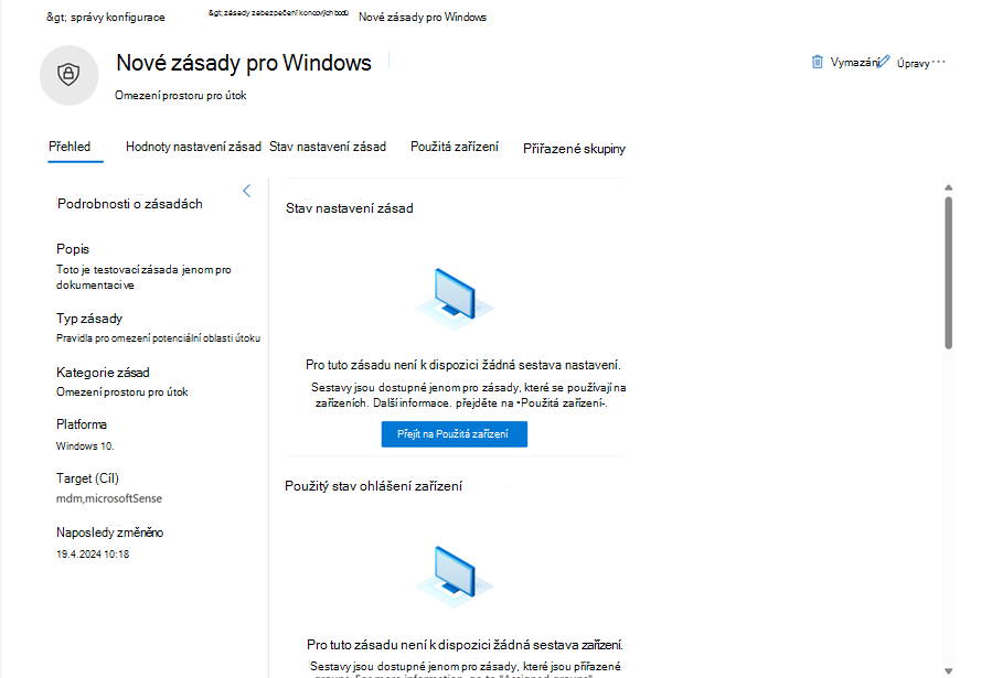 Snímek obrazovky se stránkou zásad ve správě více tenantů v Microsoft Defender XDR