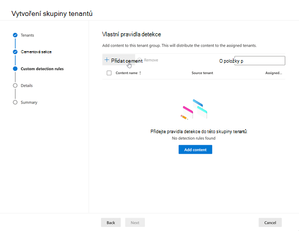 Snímek obrazovky s průvodcem přidáním vlastních pravidel detekce
