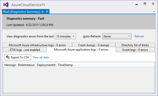 Sestava diagnostiky Microsoft Azure v sadě Visual Studio