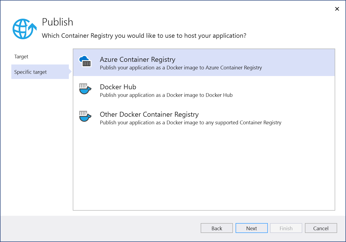 Zvolte Azure Container Registry.