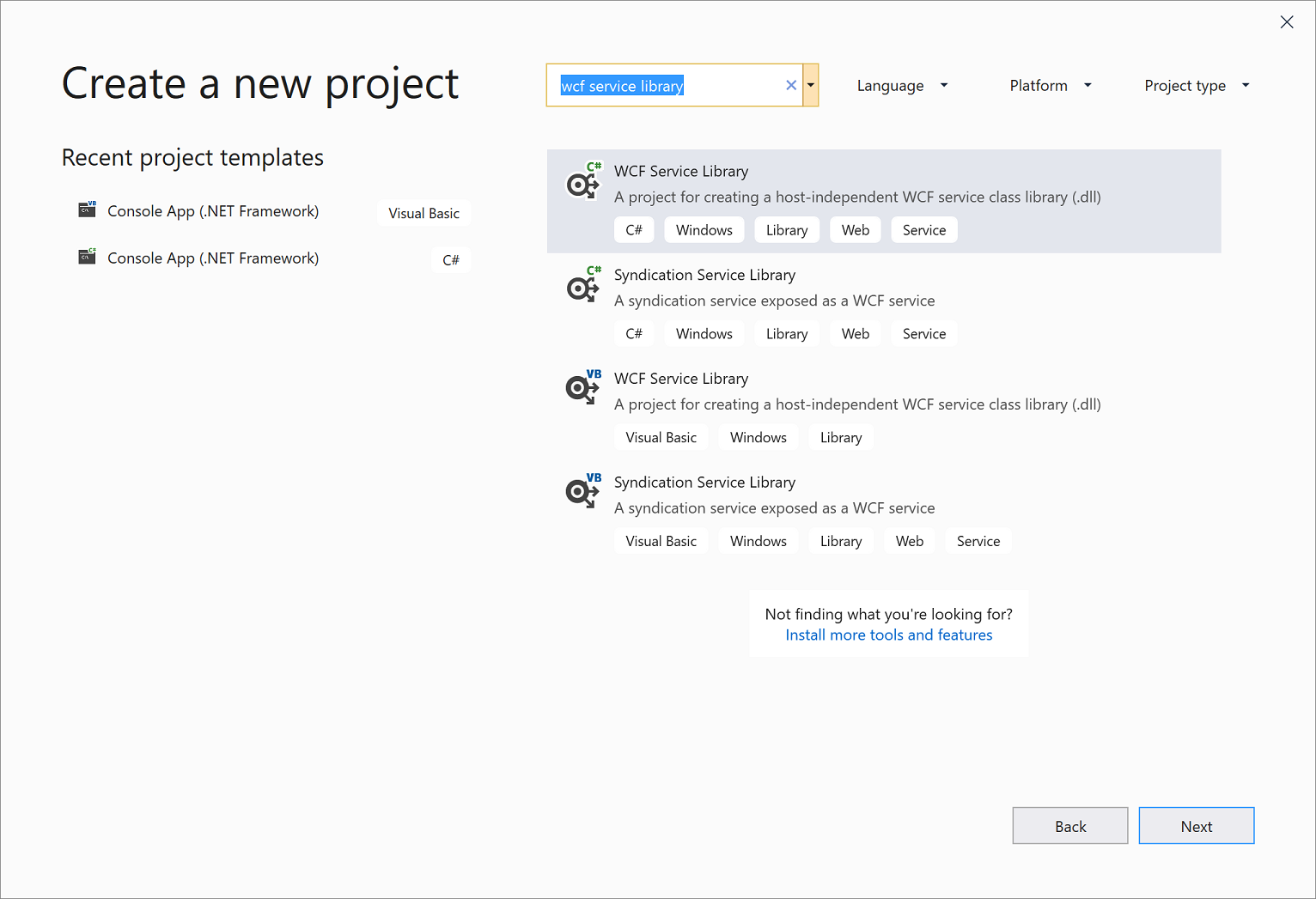 Vytvoření nového projektu knihovny služeb WCF v sadě Visual Studio