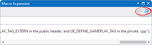 Snímek obrazovky s oknem rozbalení makra zobrazující rozbalený obsah UE_DEFINE_GAMEPLAY_TAG_STATIC makra