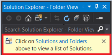 snímek obrazovky s oznámením Řešení a složky z Team Exploreru v sadě Visual Studio 2019 verze 16.7 a starší