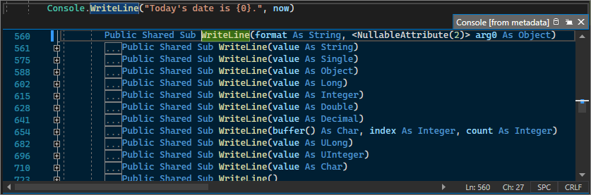 Snímek obrazovky znázorňující náhled definice v sadě Visual Studio