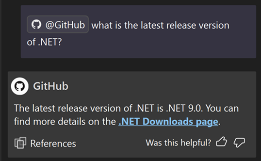 Snímek obrazovky s používáním dovedností GitHubu v Chatu Copilot