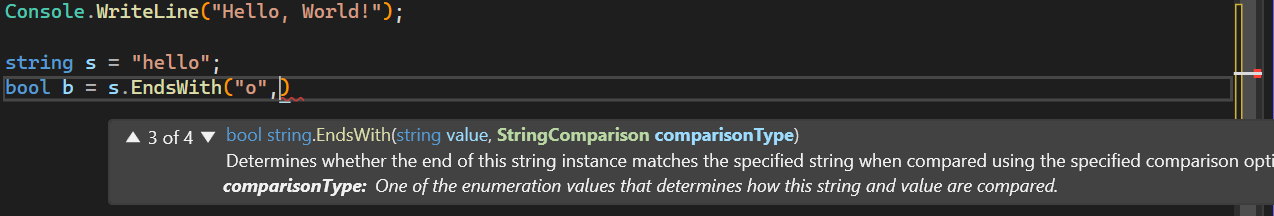 Snímek obrazovky s funkcí Informace o parametrech nástroje IntelliSense