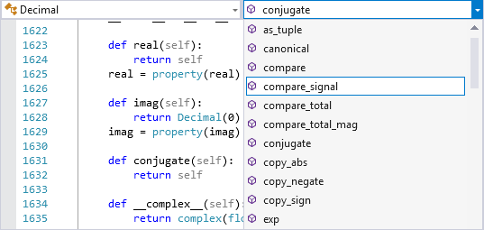 snímek obrazovky znázorňující navigační panel v editoru sady Visual Studio