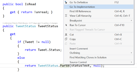 Obrázek zástupce Přejít na implemenaci v nabídce po kliknutí pravým tlačítkem myši