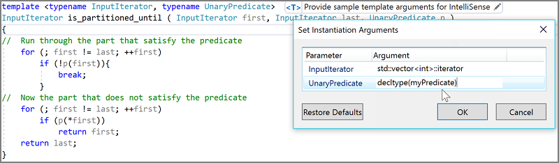 Šablona IntelliSense