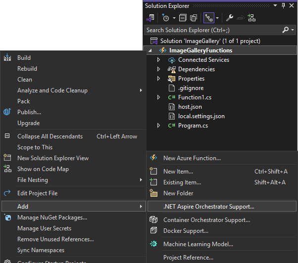 Přidání orchestrace .NET Aspire do existujících projektů Functions