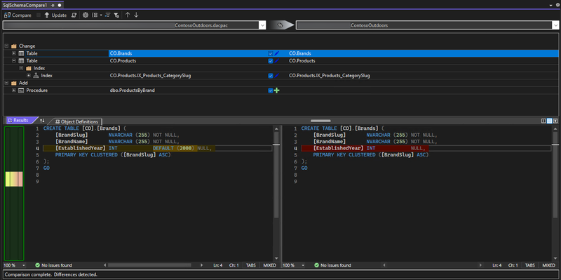 Porovnání schémat ve stylu SDK v nástrojích SQL Server Data Tools