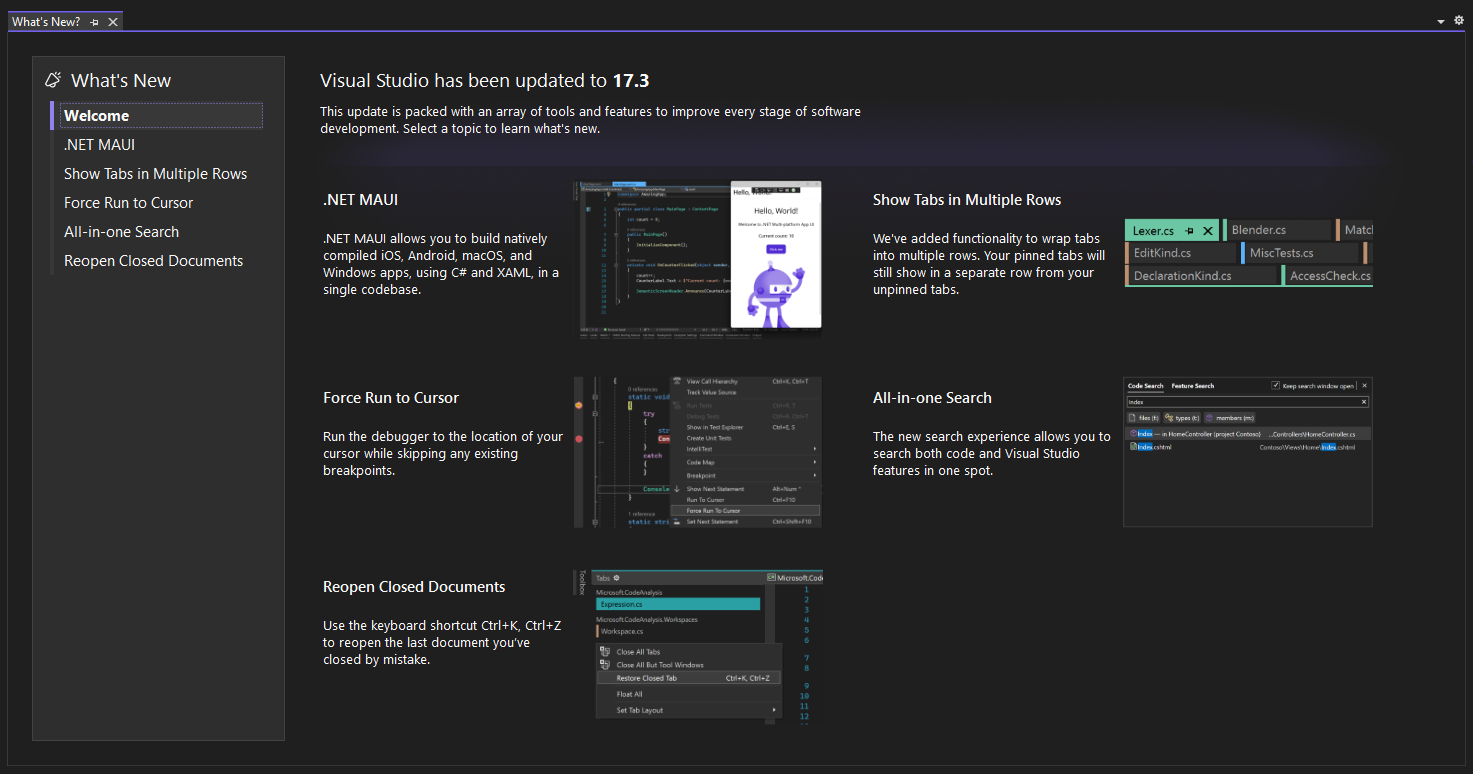 Novinky v sadě Visual Studio