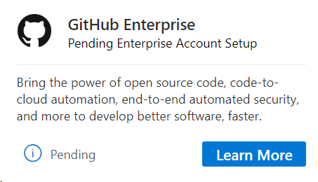 Nastavení účtu GitHub Enterprise čekajícího na vyřízení enterprise