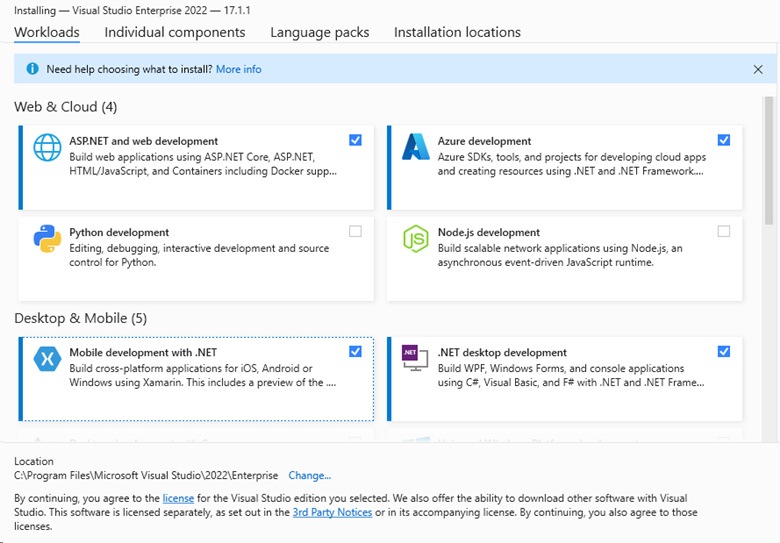 Snímek obrazovky s dostupnými možnostmi přizpůsobení na kartě Úlohy pro Visual Studio Enterprise