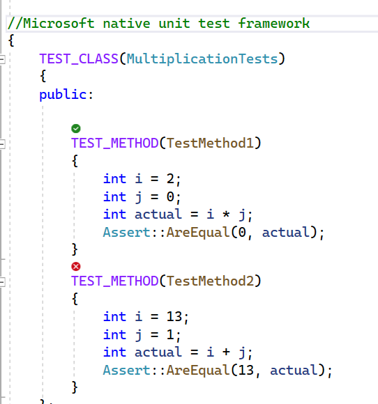 Snímek obrazovky ukazuje ikony C++ CodeLens v sadě Visual Studio 2019.