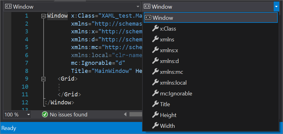 Rozevírací seznam Člen: Okno v sadě Visual Studio